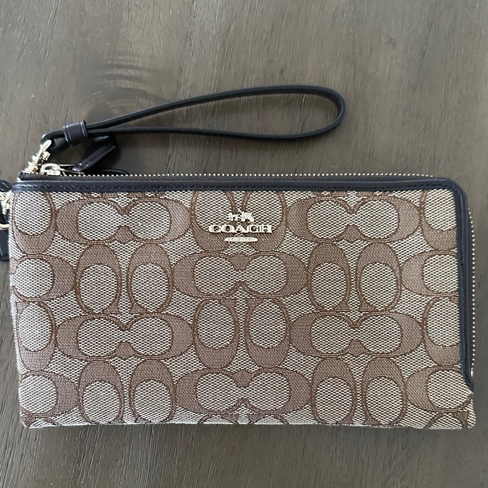 Coach Signature Brown and Cream Wristlet